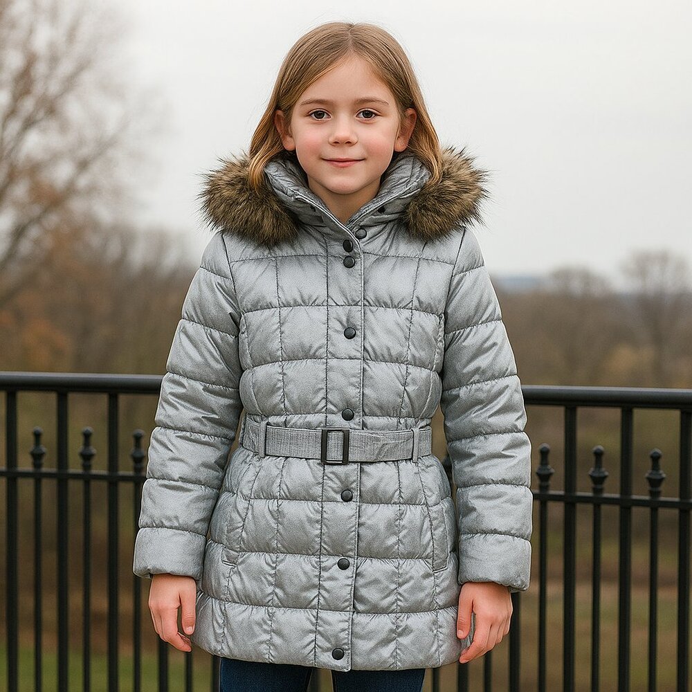 Poivre Blanc Kids Metallic Silver Hooded Puffer Jacket Coats Sz 10